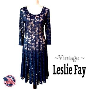 LESLIE FAY Vintage Black Lace Overlay Pullover Dress (12)